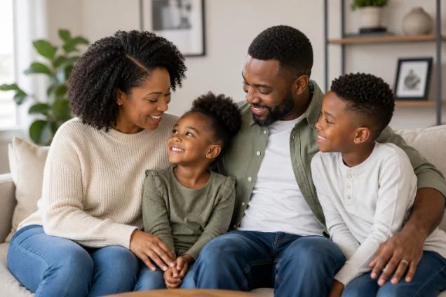 A Tampa family at home on the sofa